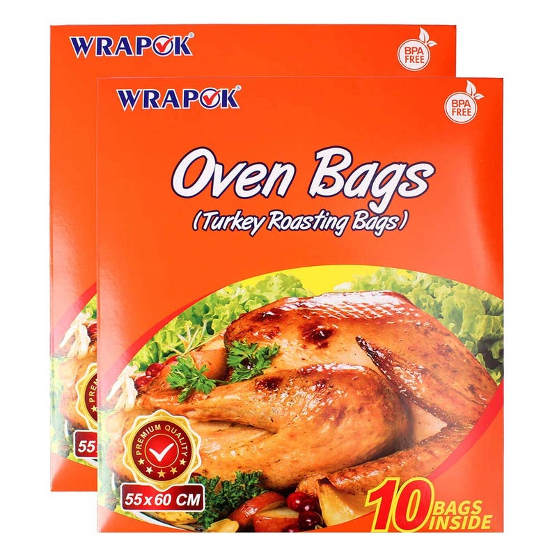 WRAPOK Oven Cooking Bags Large Size Turkey Roasting Baking Bag For Meats Ham Ribs Poultry Seafood 216 x 236 Inch 20 Bags TotalPack of 2